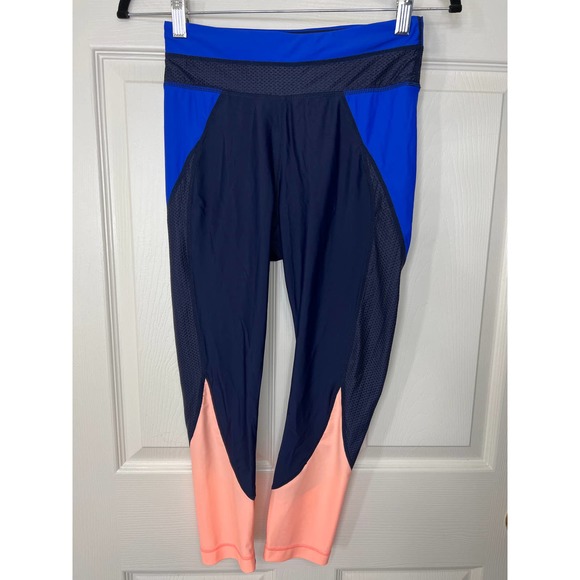 Athleta Tri-Ssential Swim Capri Leggings Navy Blue Neon Pink Color Block Small - Picture 2 of 7